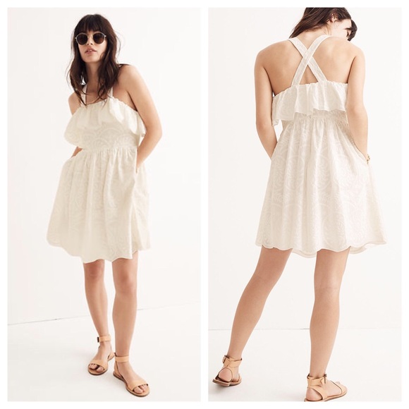 Madewell Dresses & Skirts - MADEWELL Embroidered Apron Ruffle Dress White 8